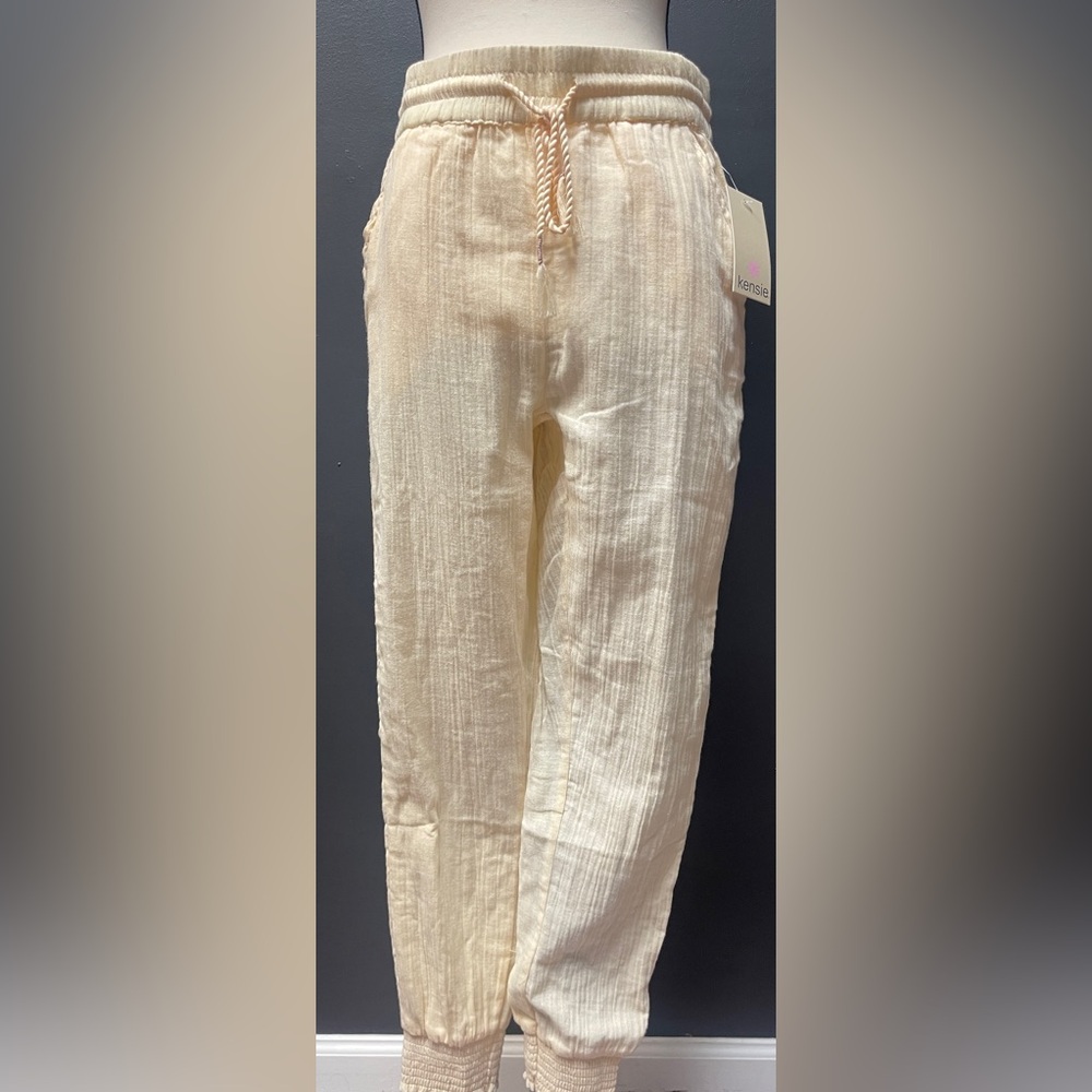 KENSIE Smocked Jogger SZ S Yellow Semi Sheer Lightweight Joggers New with Tags
